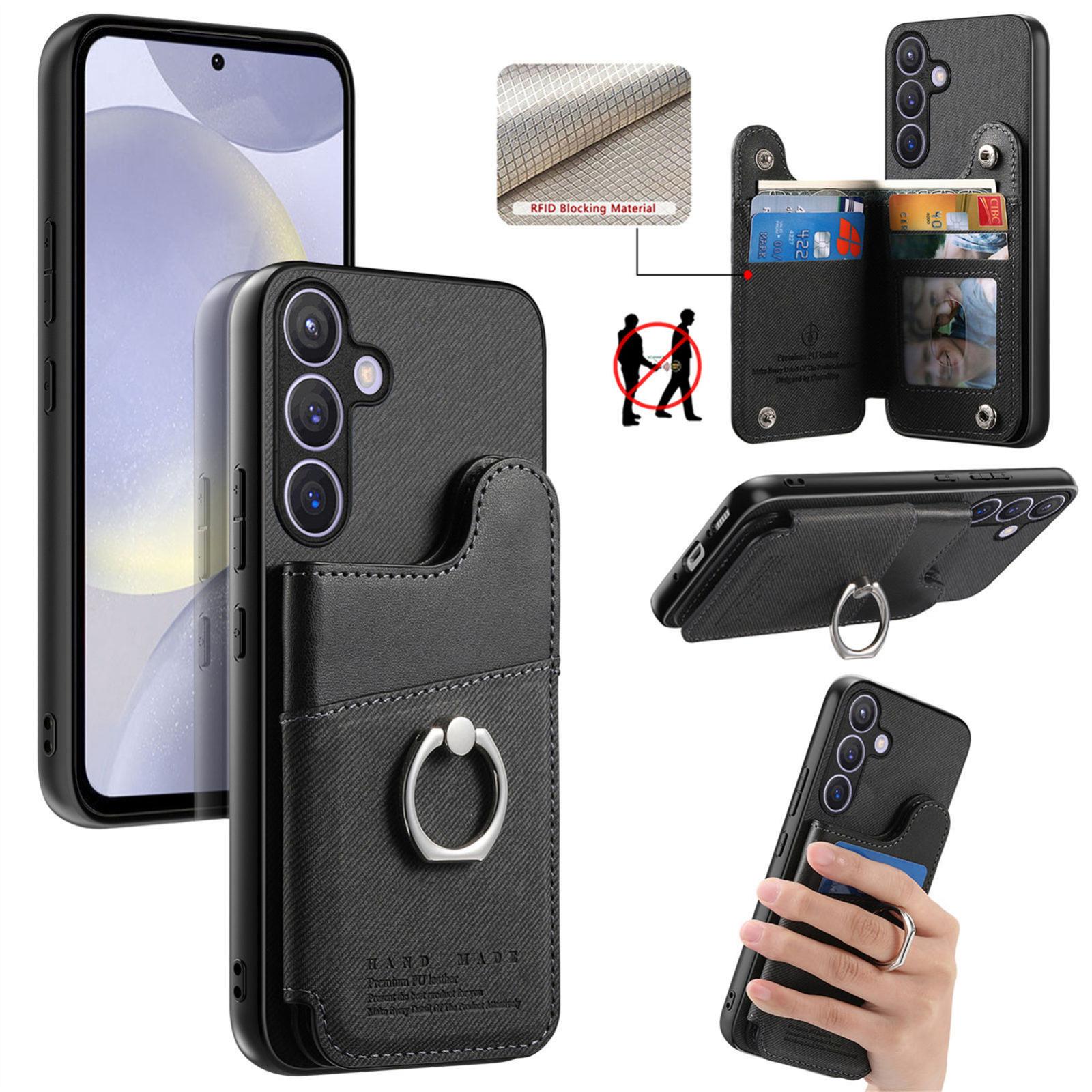 For Galaxy A37 5G Twill Fabric Ring Multi-card Wallet Vegan Leather Phone Case(Black) - Shopkiz.com