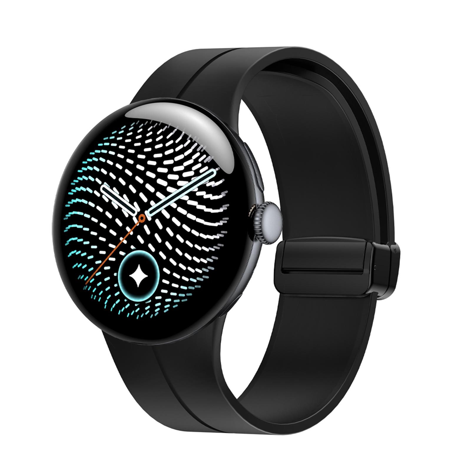 For Google Pixel Watch 5 / 4 / 3 45mm Folding Magnetic Clasp Silicone Watch Band(Black) - Shopkiz.com