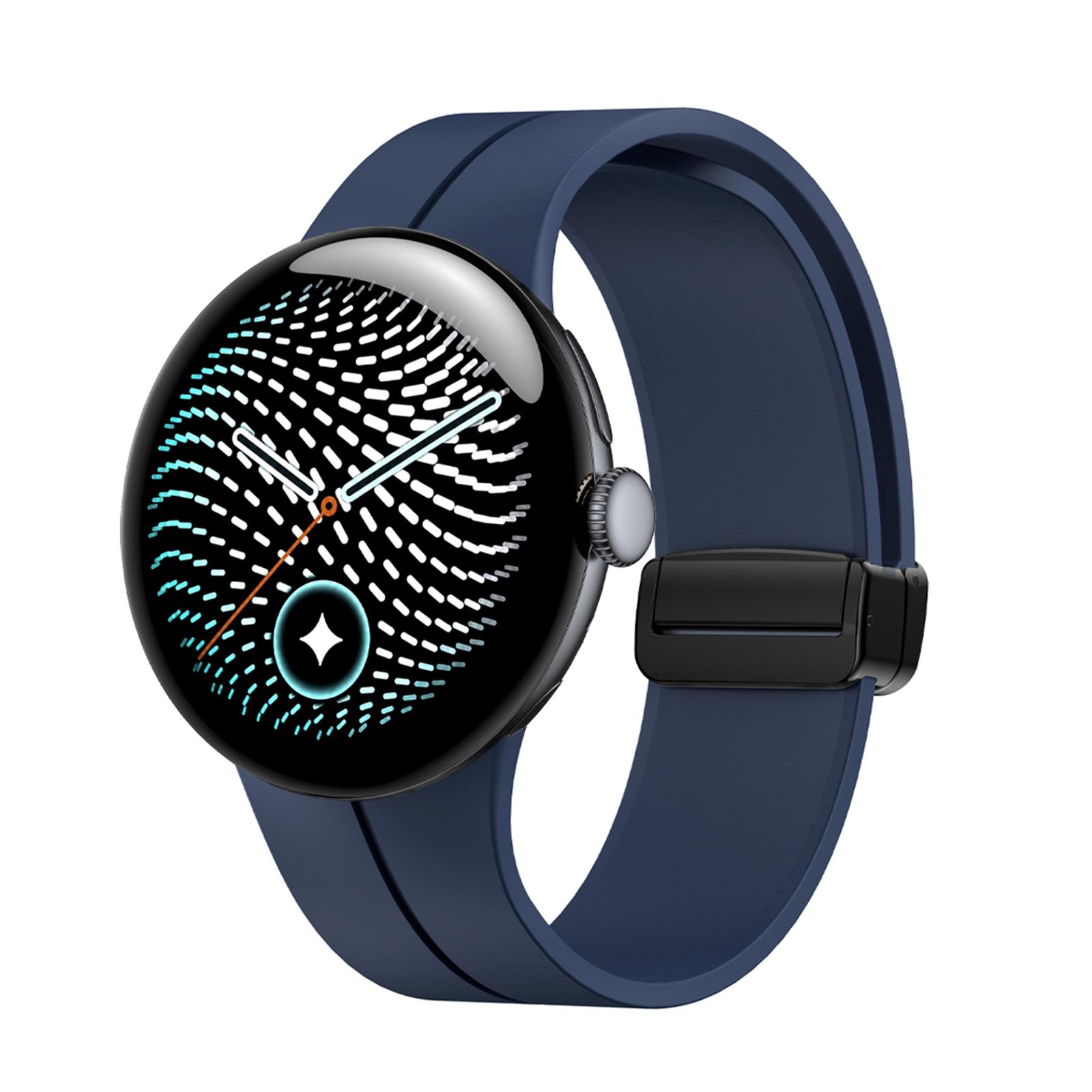For Google Pixel Watch 5 / 4 / 3 45mm Folding Magnetic Clasp Silicone Watch Band(Dark Blue) - Shopkiz.com