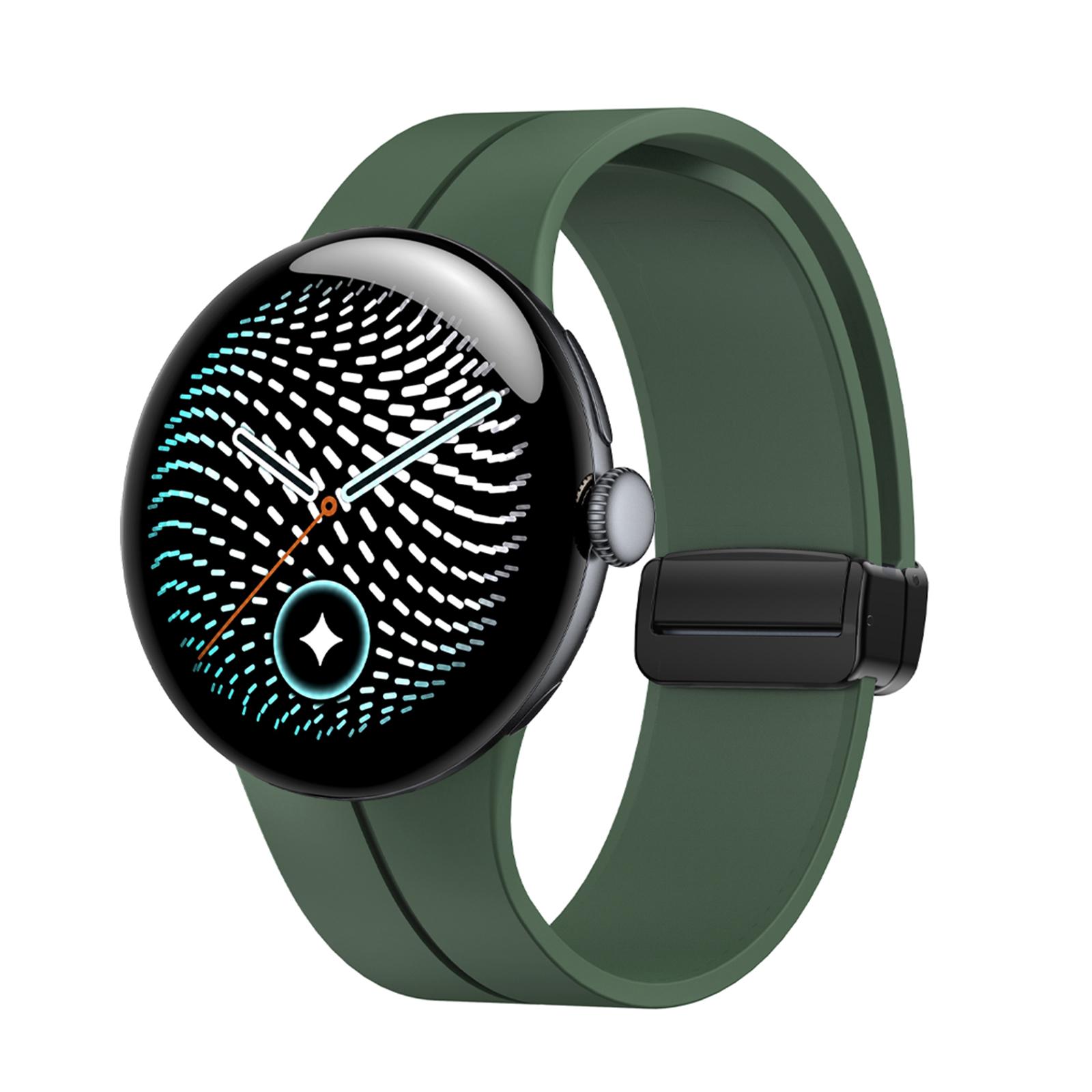 For Google Pixel Watch 5 / 4 / 3 45mm Folding Magnetic Clasp Silicone Watch Band(Green) - Shopkiz.com
