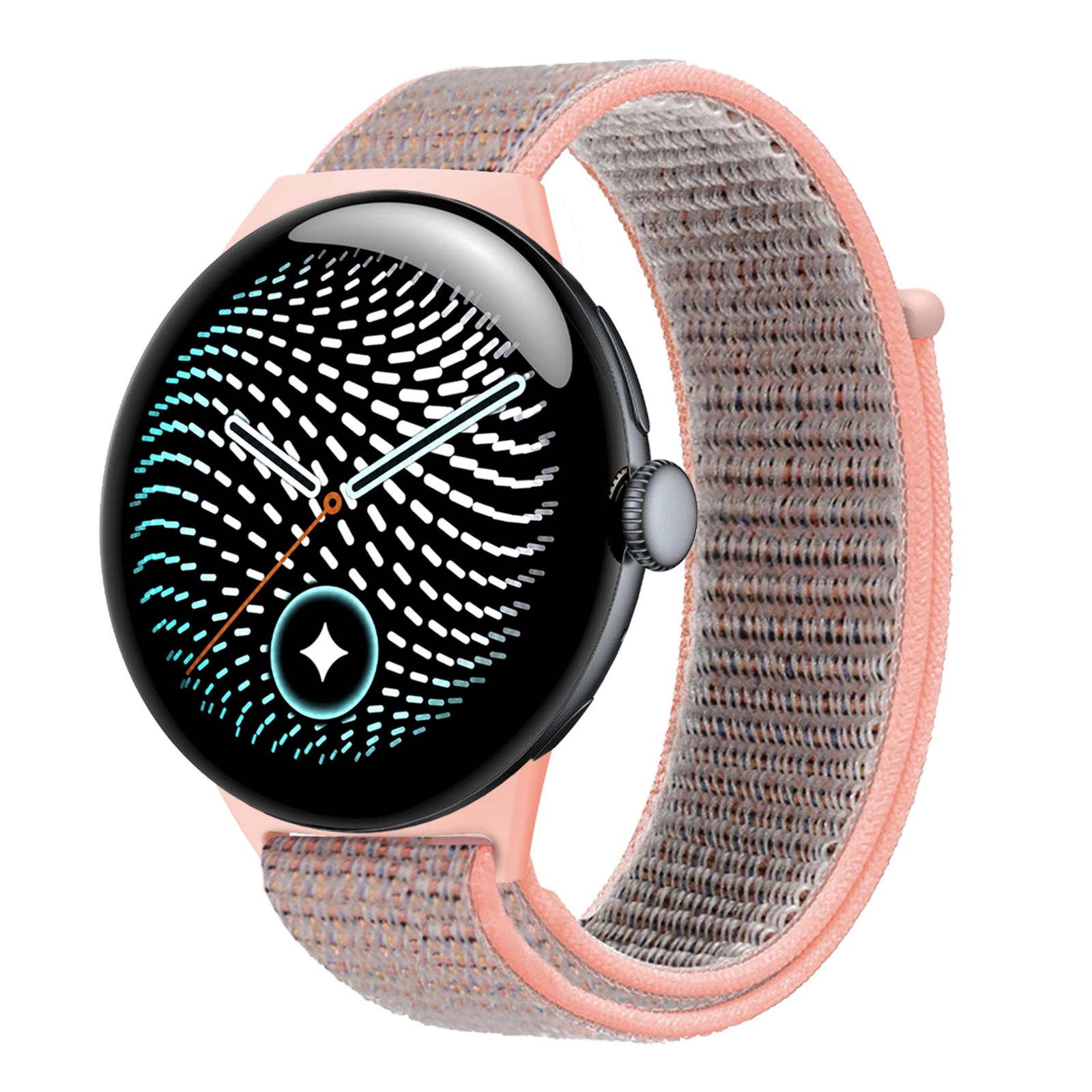 For Google Pixel Watch 5 / 4 / 3 45mm Nylon Woven Hook and Loop Fastener Watch Band(Sand Pink) - Shopkiz.com