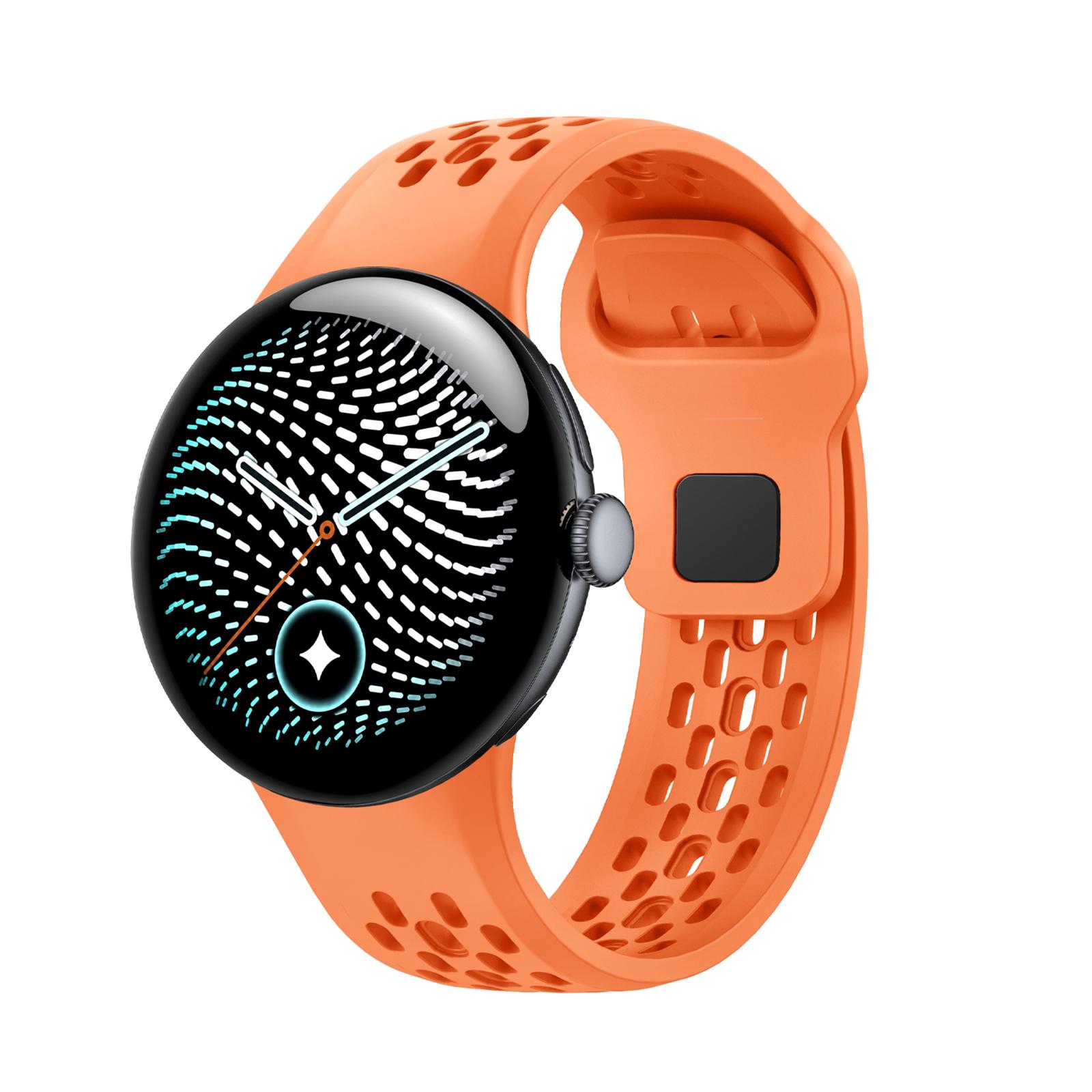 For Google Pixel Watch 5 / 4 / 3 45mm Hole Style Black Reverse Buckle Silicone Watch Band(Orange) - Shopkiz.com