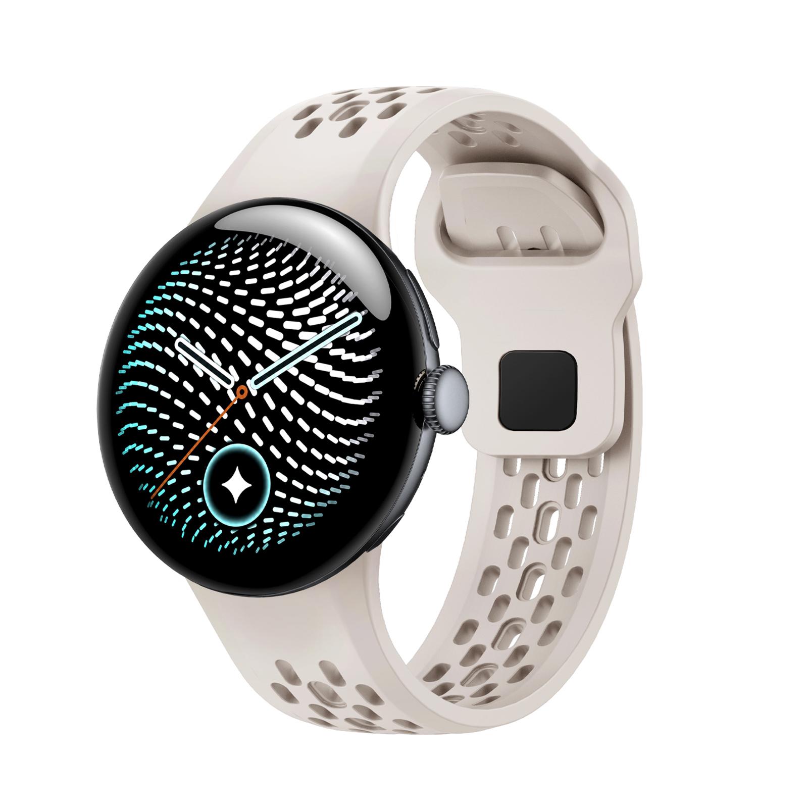 For Google Pixel Watch 5 / 4 / 3 45mm Hole Style Black Reverse Buckle Silicone Watch Band(Starlight) - Shopkiz.com
