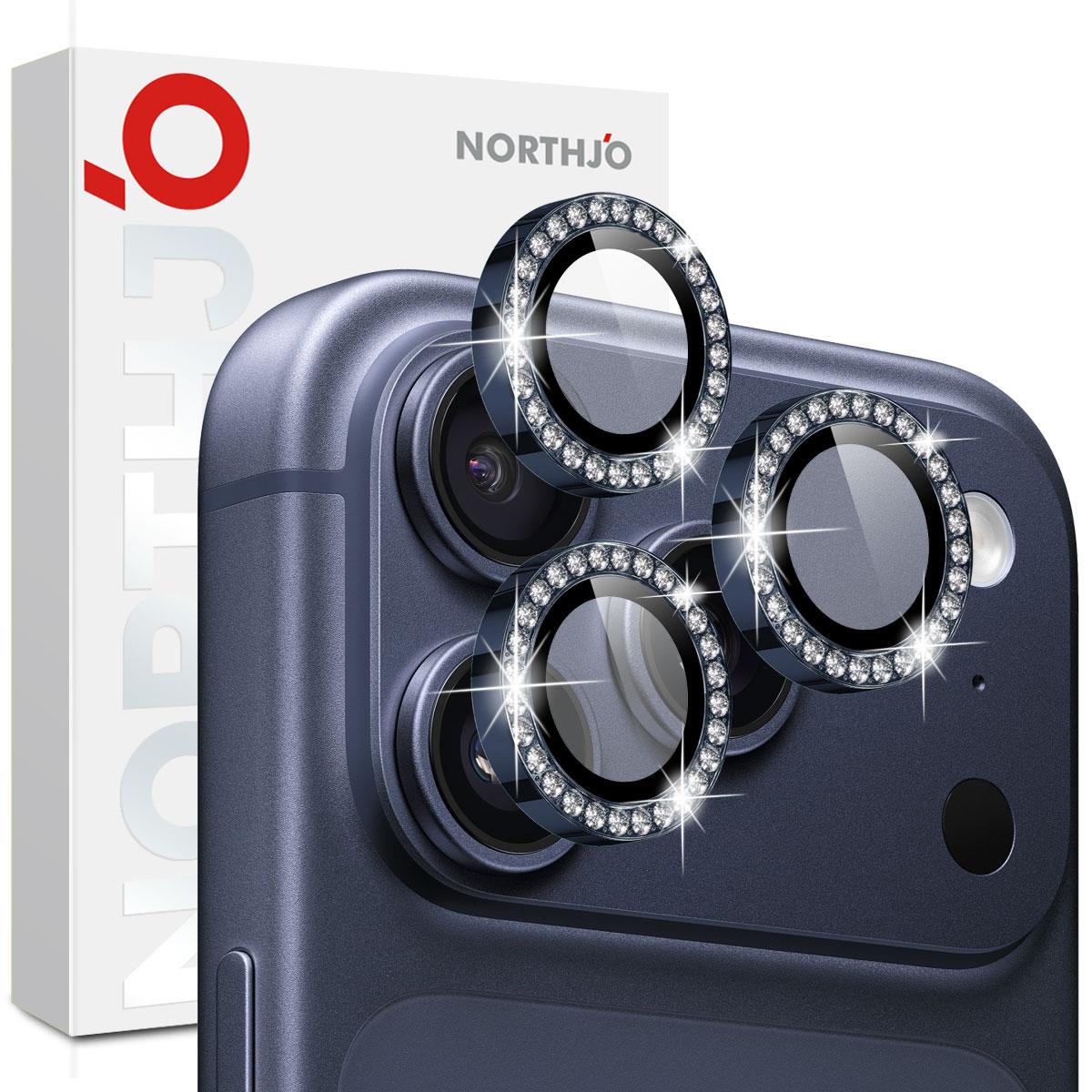 For iPhone 17 Pro / 17 Pro Max NORTHJO Rhinestone Camera Lens Protector Tempered Glass Metal Ring Film(Blue) - Shopkiz.com