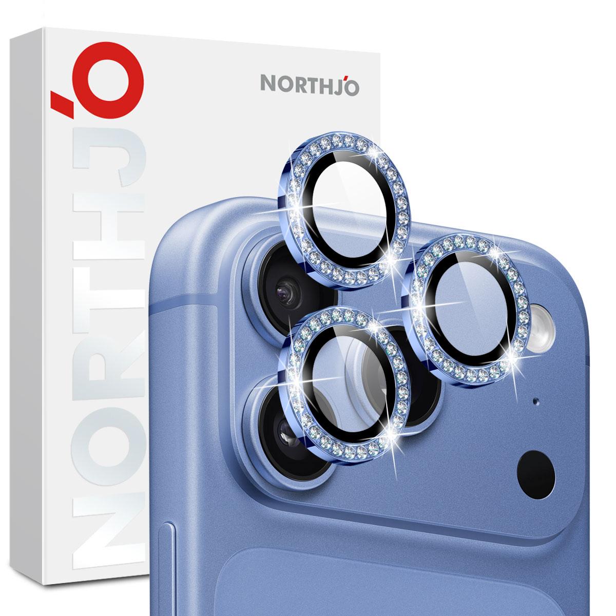 For iPhone 18 Pro / 18 Pro Max NORTHJO Rhinestone Camera Lens Protector Tempered Glass Metal Ring Film(Blue) - Shopkiz.com