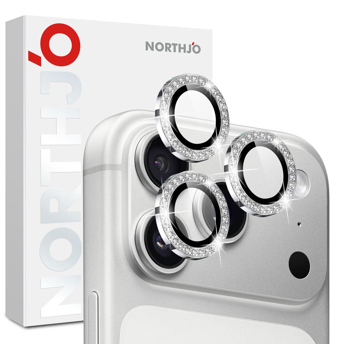 For iPhone 18 Pro / 18 Pro Max NORTHJO Rhinestone Camera Lens Protector Tempered Glass Metal Ring Film(Silver) - Shopkiz.com