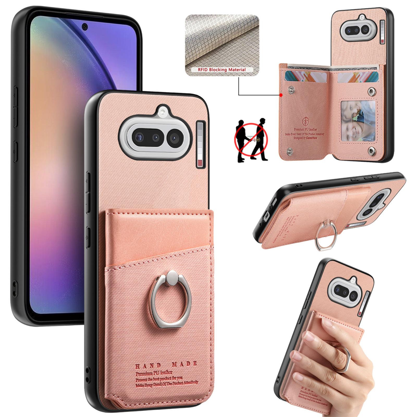 For Nothing Phone 4a Twill Fabric Ring Multi-card Wallet Vegan Leather Phone Case(Pink) - Shopkiz.com