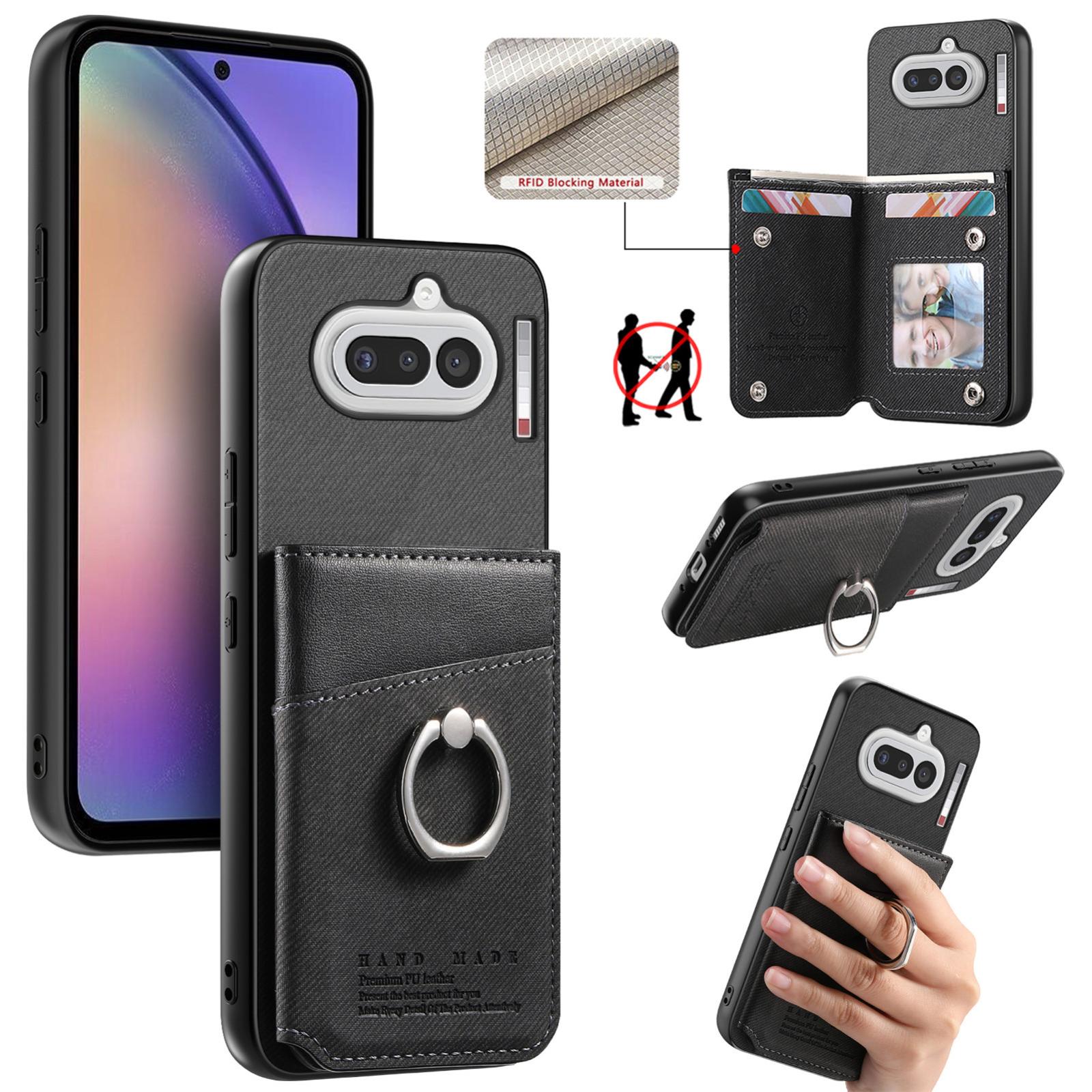 For Nothing Phone 4a Twill Fabric Ring Multi-card Wallet Vegan Leather Phone Case(Blaxk) - Shopkiz.com