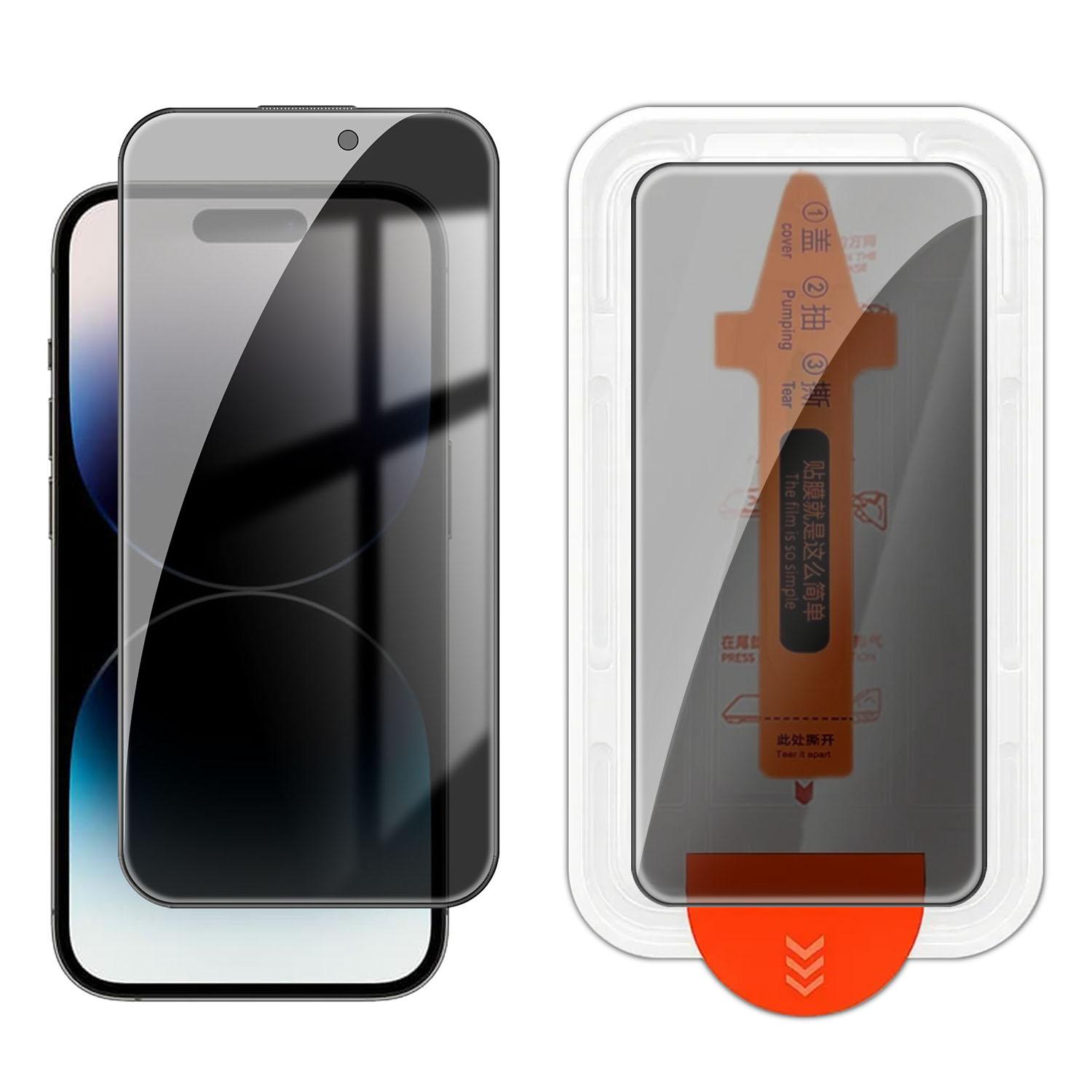 For iPhone 14 Pro Easy Install Box Dust-Free Screen-Printed Privacy Tempered Glass Film - Shopkiz.com