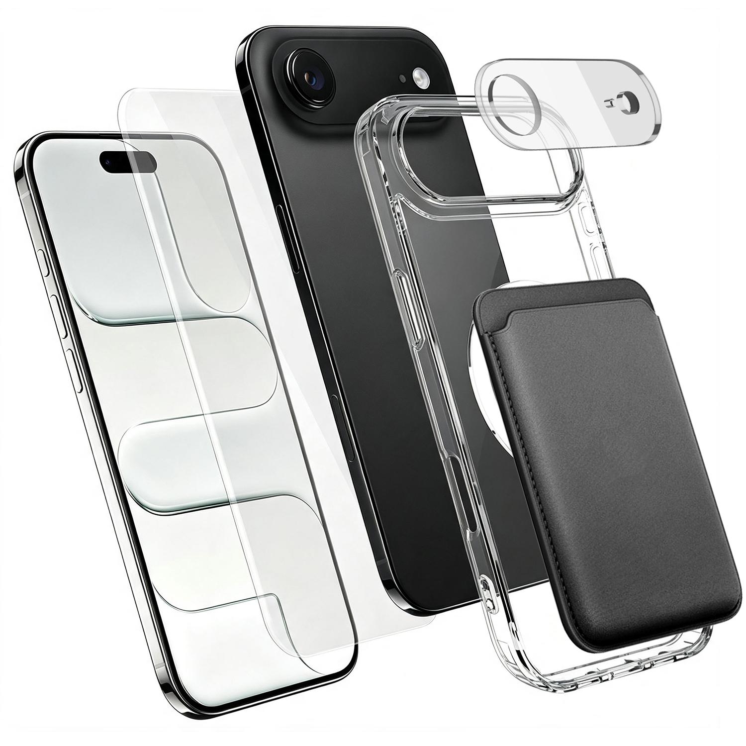 4 in 1 Set Clear Magnetic Phone Case with Screen Film + Lens Protector + Card Bag For iPhone Air(Transparent) - Shopkiz.com