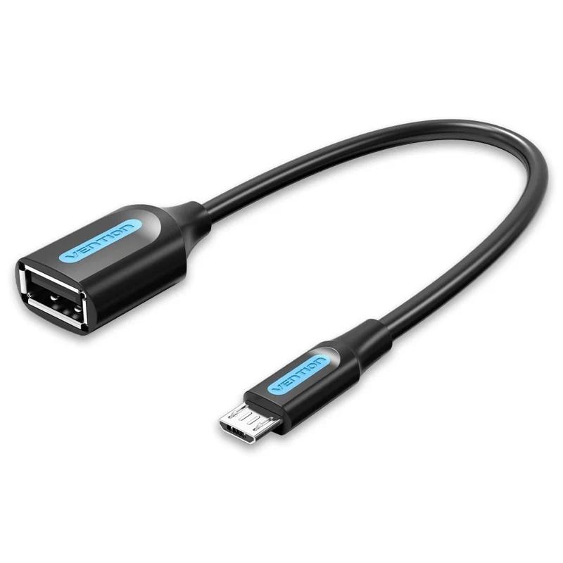 VENTION CCU Series USB 2.0 Micro-B Male to USB-A Female OTG Adapter 0.15m Round PVC Data Cable(Black) - Shopkiz.com