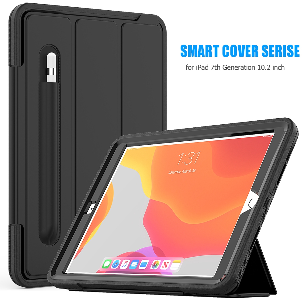 For iPad 10.2 2020 / 2019 Magnetic Horizontal Flip Protective Case with Three-folding Holder & Sleep / Wake-up Function & Pen Slots(Black) -
