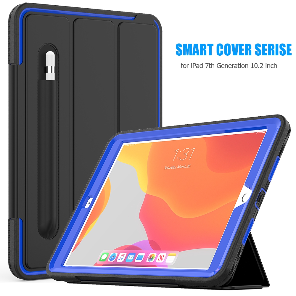 For iPad 10.2 2020 / 2019 Magnetic Horizontal Flip Protective Case with Three-folding Holder & Sleep / Wake-up Function & Pen Slots(Blue) -
