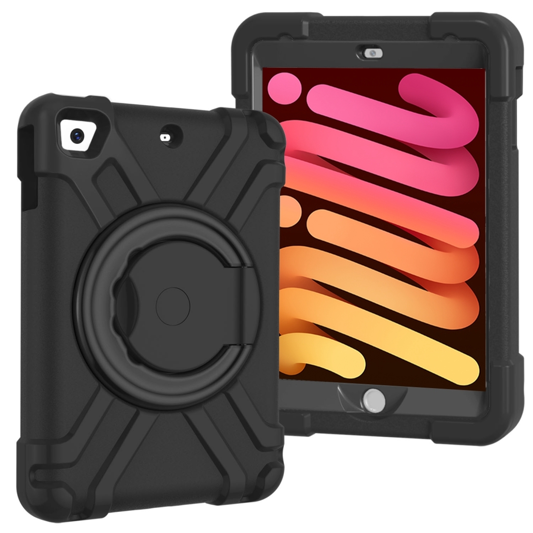 For iPad MINI1/2/3 EVA + PC Flat Protective Shell with 360 ° Rotating Bracket(Black+Black) - Shopkiz.com
