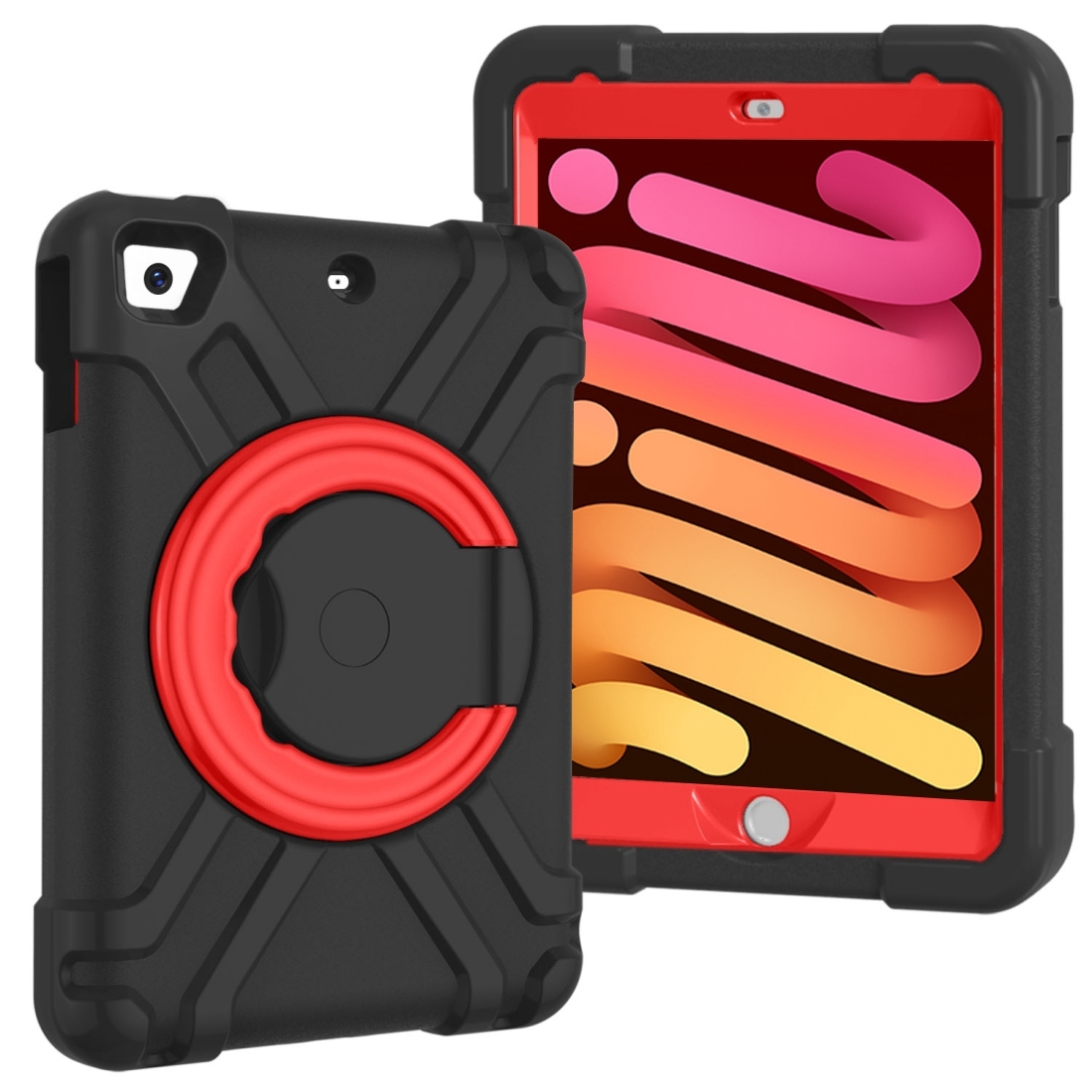 For iPad MINI1/2/3 EVA + PC Flat Protective Shell with 360 ° Rotating Bracket(Black+Red) - Shopkiz.com