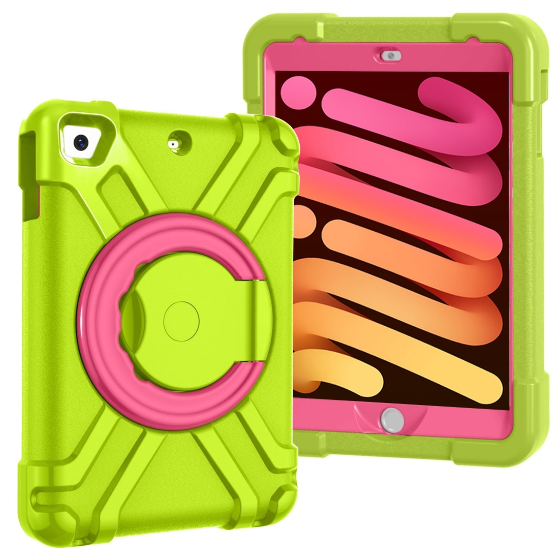 For iPad MINI1/2/3 EVA + PC Flat Protective Shell with 360 ° Rotating Bracket(Grass Green+Rose Red) - Shopkiz.com