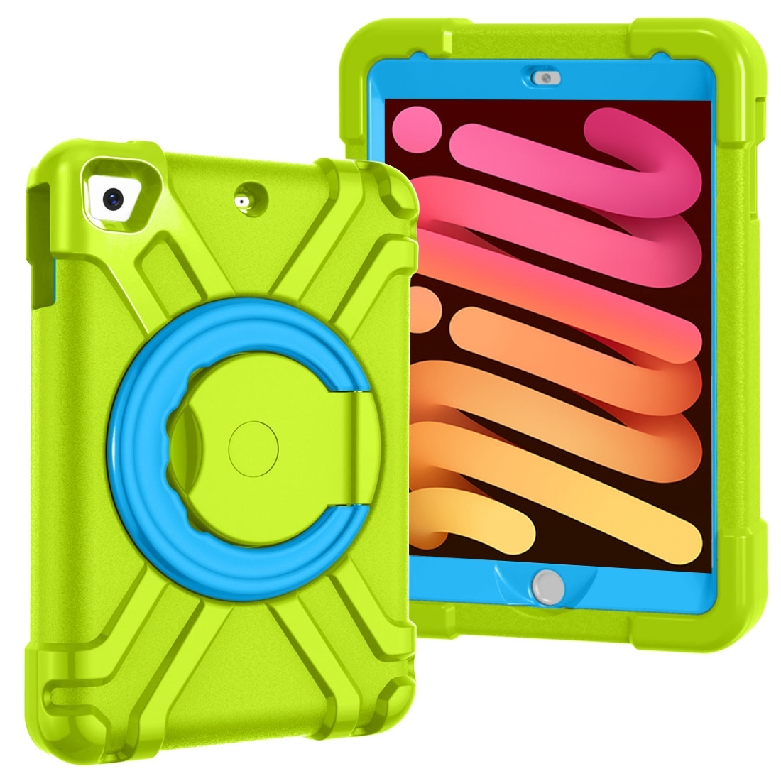 For iPad MINI1/2/3 EVA + PC Flat Protective Shell with 360 ° Rotating Bracket(Grass Green+Blue) - Shopkiz.com