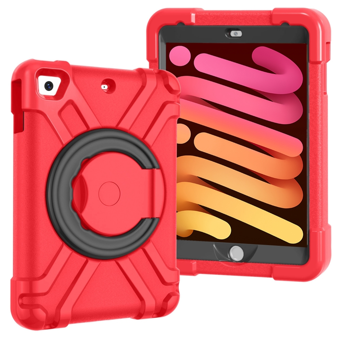 For iPad MINI1/2/3 EVA + PC Flat Protective Shell with 360 ° Rotating Bracket(Red+Black) - Shopkiz.com