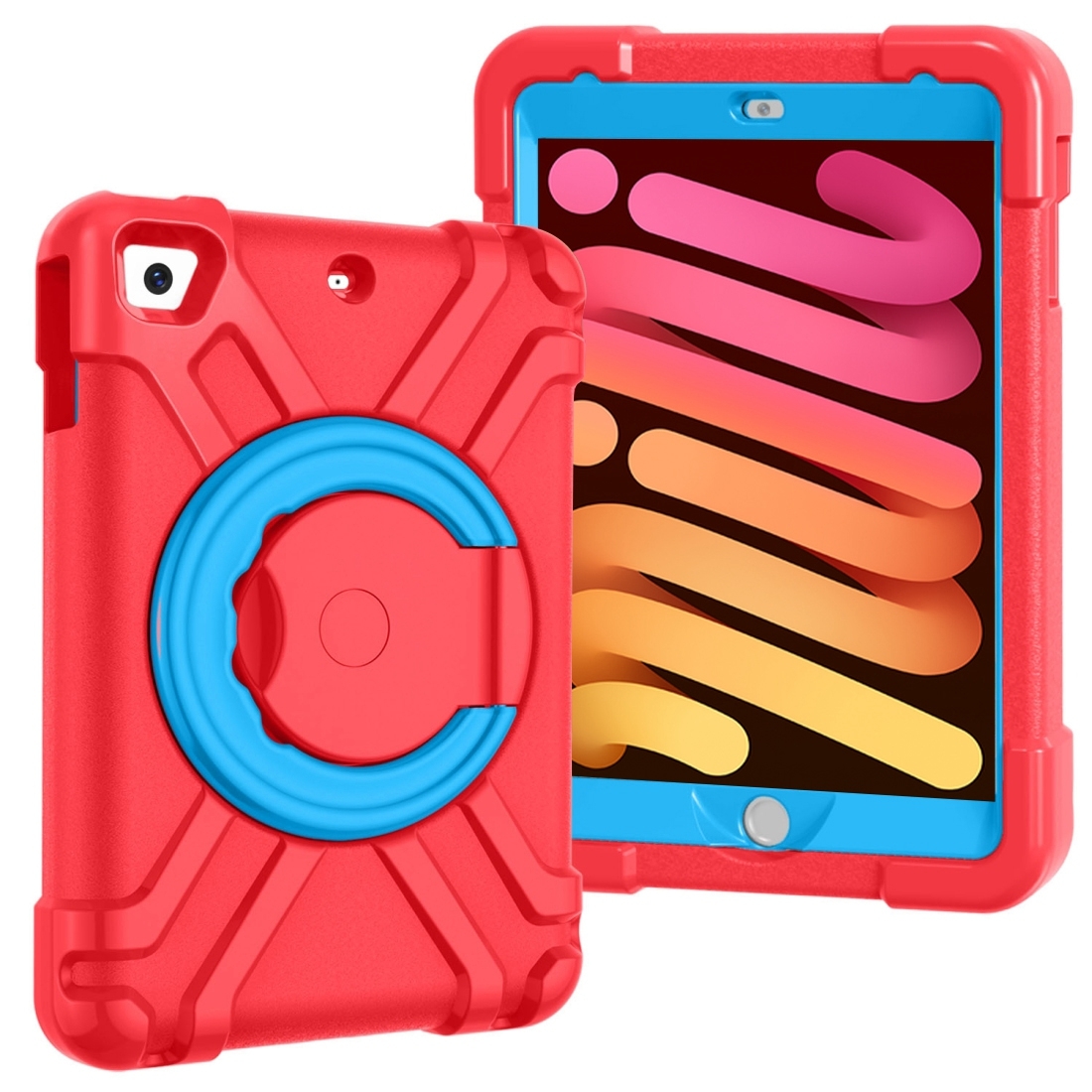 For iPad MINI1/2/3 EVA + PC Flat Protective Shell with 360 ° Rotating Bracket(Red+Blue) - Shopkiz.com