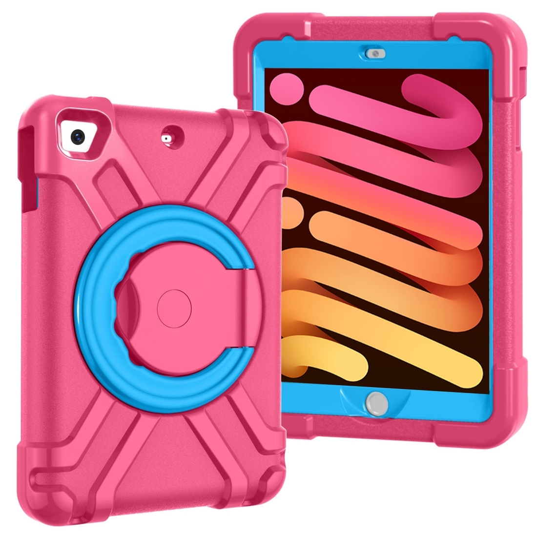For iPad MINI1/2/3 EVA + PC Flat Protective Shell with 360 ° Rotating Bracket(Rose Red+Blue) - Shopkiz.com