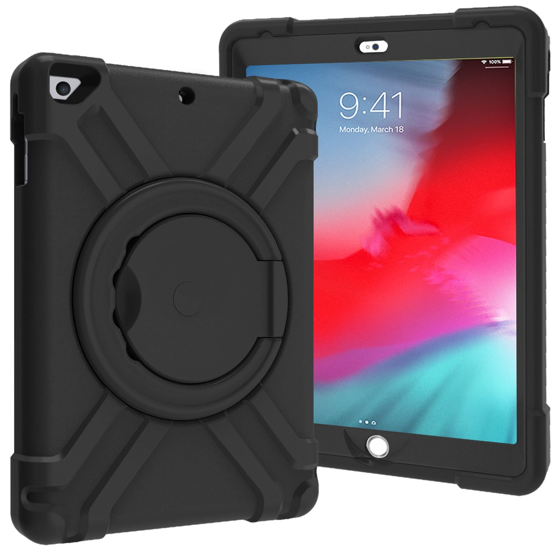 For iPad Air/Air2/Pro9.7 EVA + PC Flat Protective Shell with 360 ° Rotating Bracket(Black+Black) - Shopkiz.com