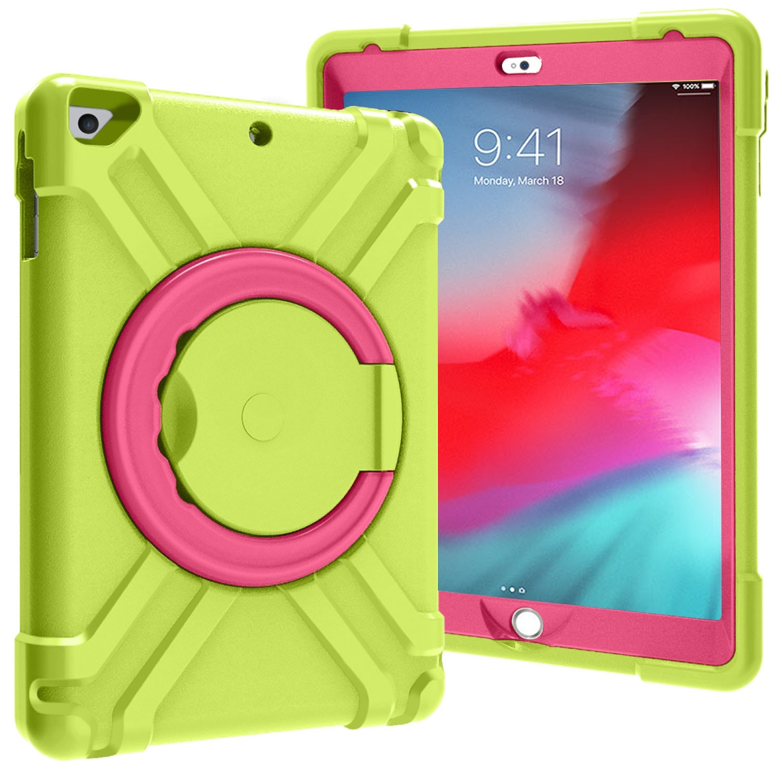 For iPad Air/Air2/Pro9.7 EVA + PC Flat Protective Shell with 360 ° Rotating Bracket(Grass Green+Rose Red) - Shopkiz.com