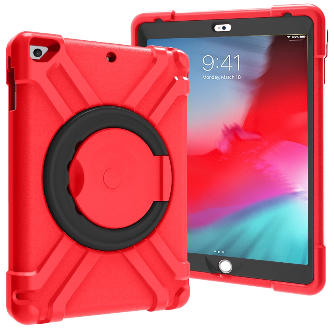 For iPad Air/Air2/Pro9.7 EVA + PC Flat Protective Shell with 360 ° Rotating Bracket(Red+Black) - Shopkiz.com