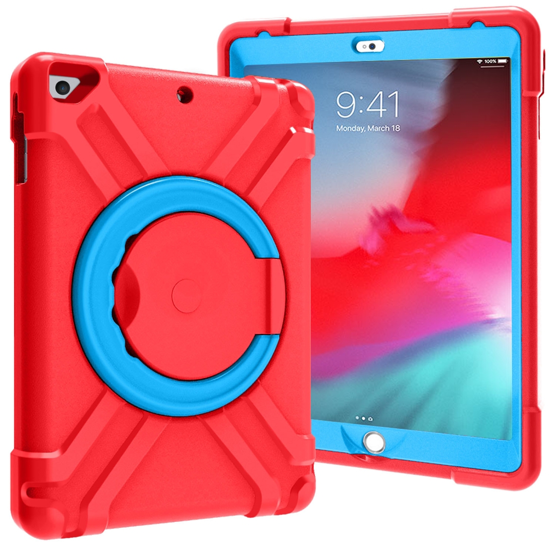 For iPad Air/Air2/Pro9.7 EVA + PC Flat Protective Shell with 360 ° Rotating Bracket(Red+Blue) - Shopkiz.com