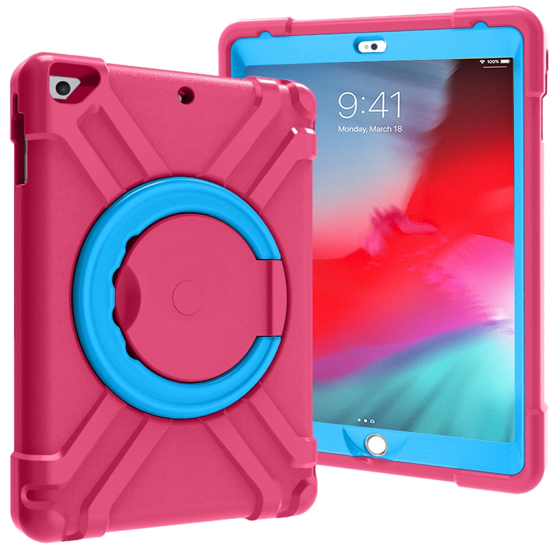 For iPad Air/Air2/Pro9.7 EVA + PC Flat Protective Shell with 360 ° Rotating Bracket(Rose Red+Blue) - Shopkiz.com