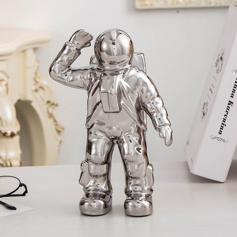 Astronaut Ceramic Model Dried Flowers Ceramic Vase for Tabletop Decor Tool, Shape:Salute(Silver) - Shopkiz.com