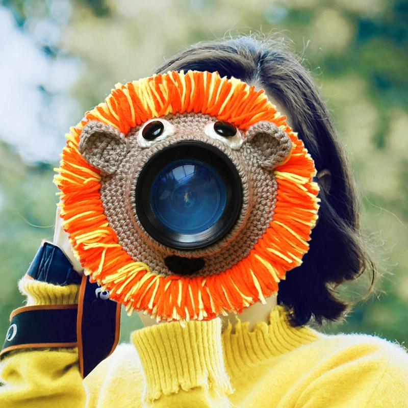 Hand-knitted Wool Camera Lens Animal Decoration Ring Baby Photo Guide Props(Orange Lion) - Shopkiz.com