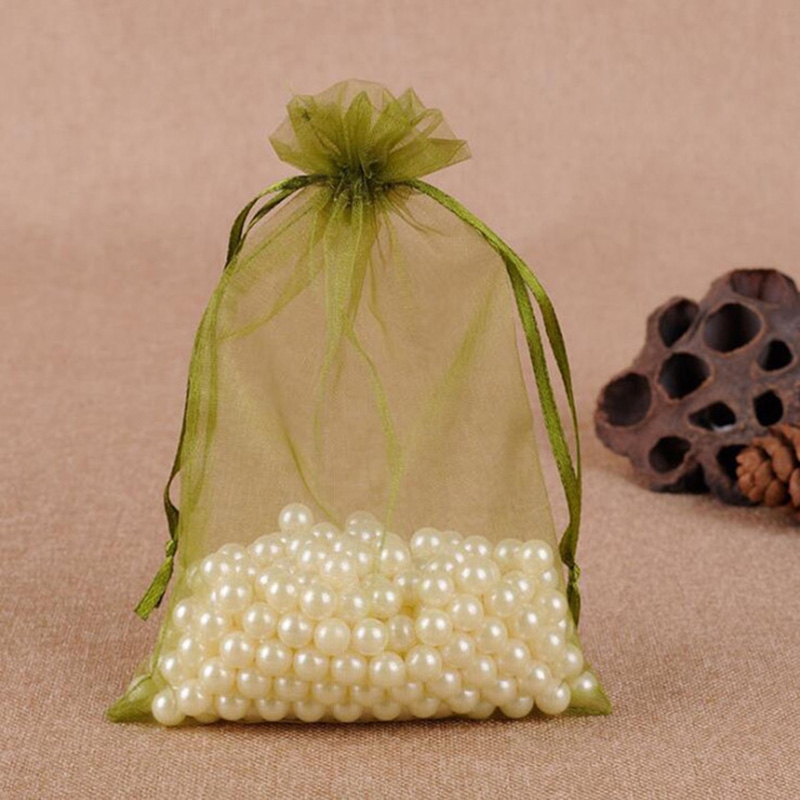 100 PCS Gift Bags Jewelry Organza Bag Wedding Birthday Party Drawable Pouches, Gift Bag Size:20x30cm(Army Green) - Shopkiz.com