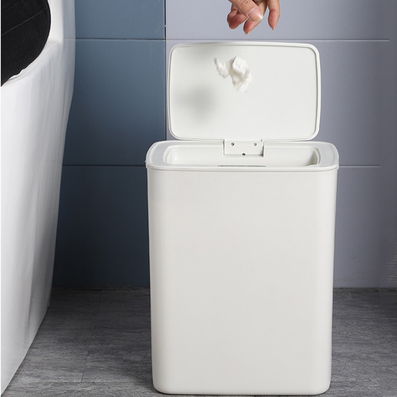 Fully-automatic with Lip Covered Household Living Room Kitchen Bathroom Intelligent Induction Trash Can, Style:Charged Type(White) - Shopkiz.com