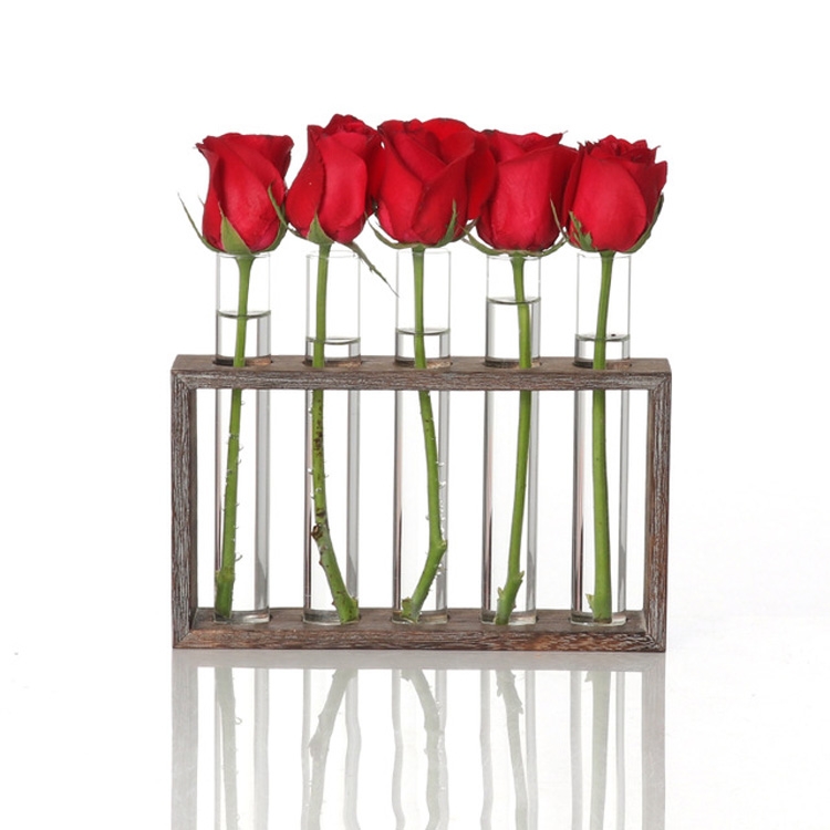 Creative Simple Coffee Shop Interior Desktop Decoration Decoration Transparent Hydroponic Glass Test Tube Vase, Type:5-Hole Wooden Frame - Shopkiz.com
