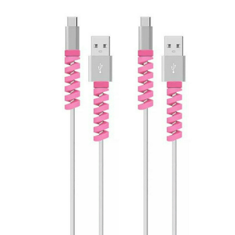 4pcs Spiral Style Silicone Data Cable Protective Cover Anti-wire Break Winder(Pink) - Shopkiz.com