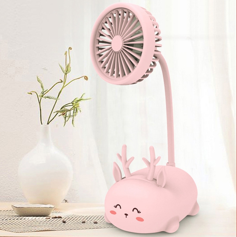 Student Desktop Learning Cute Cartoon Mini Fan, Style:Fawn(Pink) - Shopkiz.com