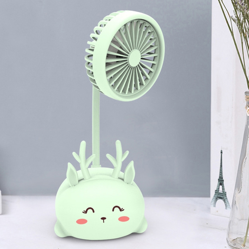 Student Desktop Learning Cute Cartoon Mini Fan, Style:Fawn(Green) - Shopkiz.com