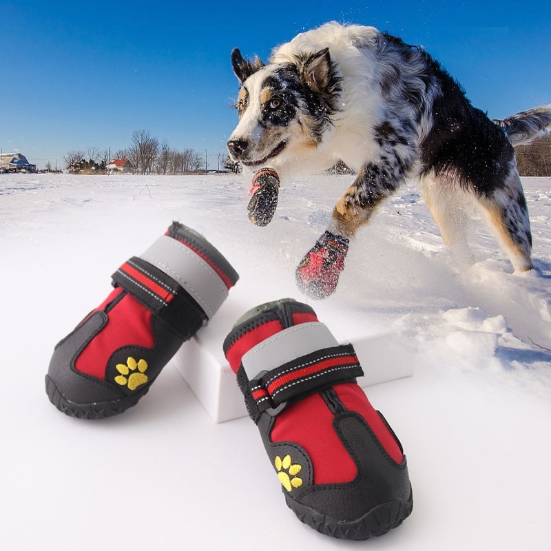 4 in 1 Autumn Winter Pet Dog Foot Cover Waterproof Shoes, Size:8x7cm(Red) - Shopkiz.com