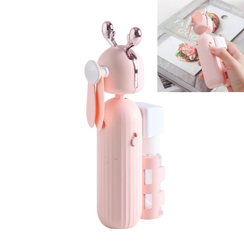Handheld Spray Disinfection Fan USB Charging Mini Outdoor Replenishment Fan, Style:Deer Ears(Pink) - Shopkiz.com