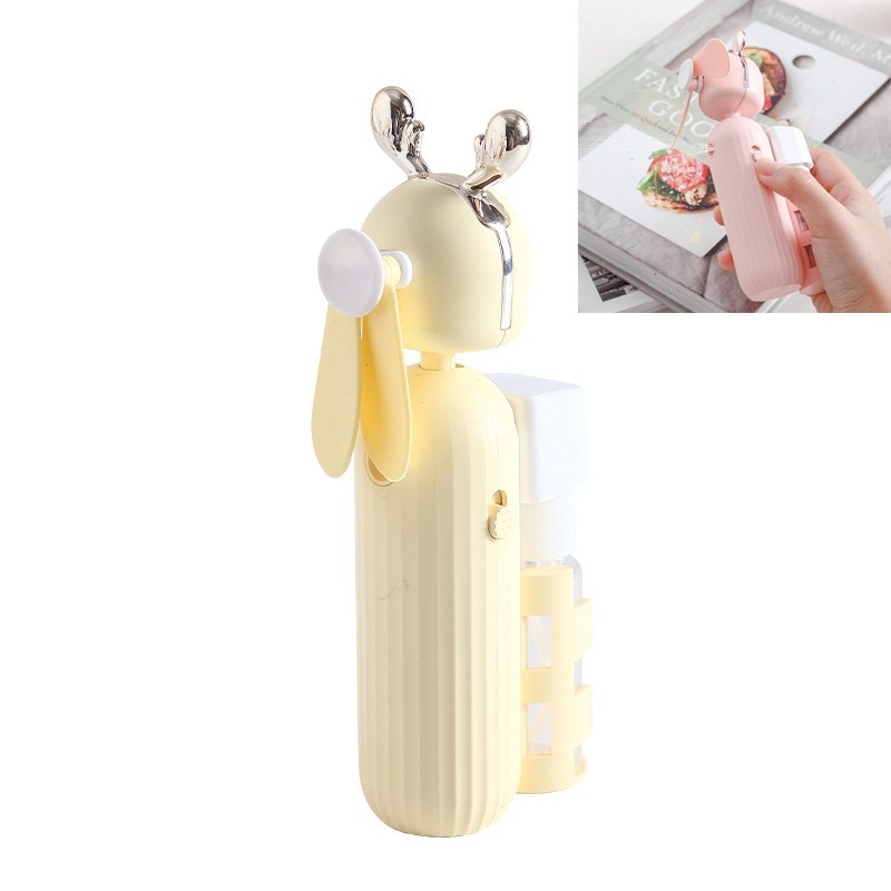 Handheld Spray Disinfection Fan USB Charging Mini Outdoor Replenishment Fan, Style:Deer Ears(Yellow) - Shopkiz.com