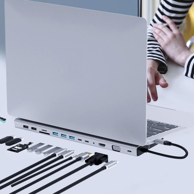 14 in 1 Type-C to HDMI PD VGA RJ45 USB 3.0 USB 2.0 Audio Port SD/TF HUB Multi-function USB HUB Splitter Base Docking Station - Shopkiz.com