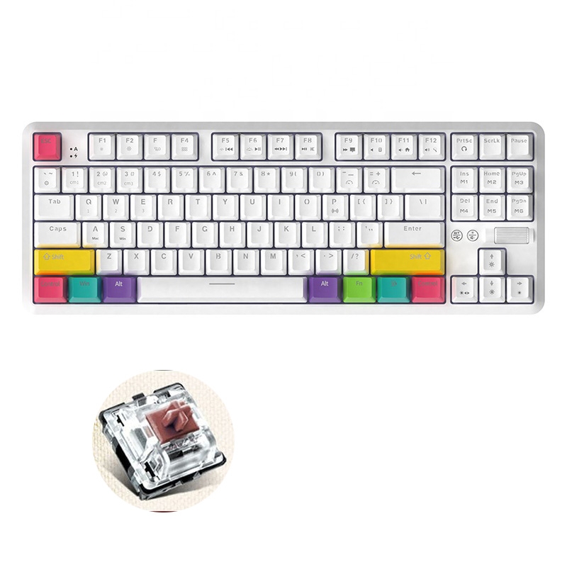 Ajazz K870T 87-keys Wired Bluetooth + Type-C Rechargeable Mechanical Keyboard  Mini RGB Backlit Keyboard, Cable Length: 1.6m(Tea Shaft) - Shopkiz.com