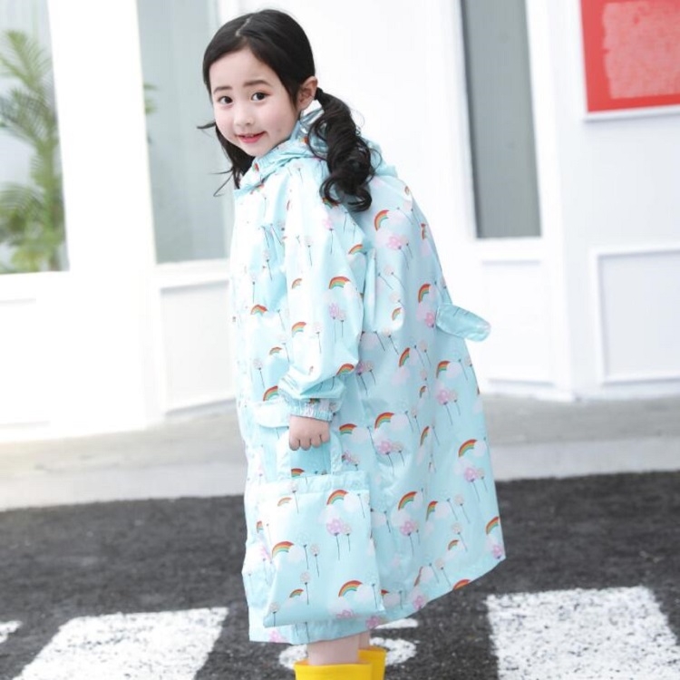Cartoon Children Raincoats Waterproof Raincoat with Schoolbag, Size: S(Blue) - Shopkiz.com