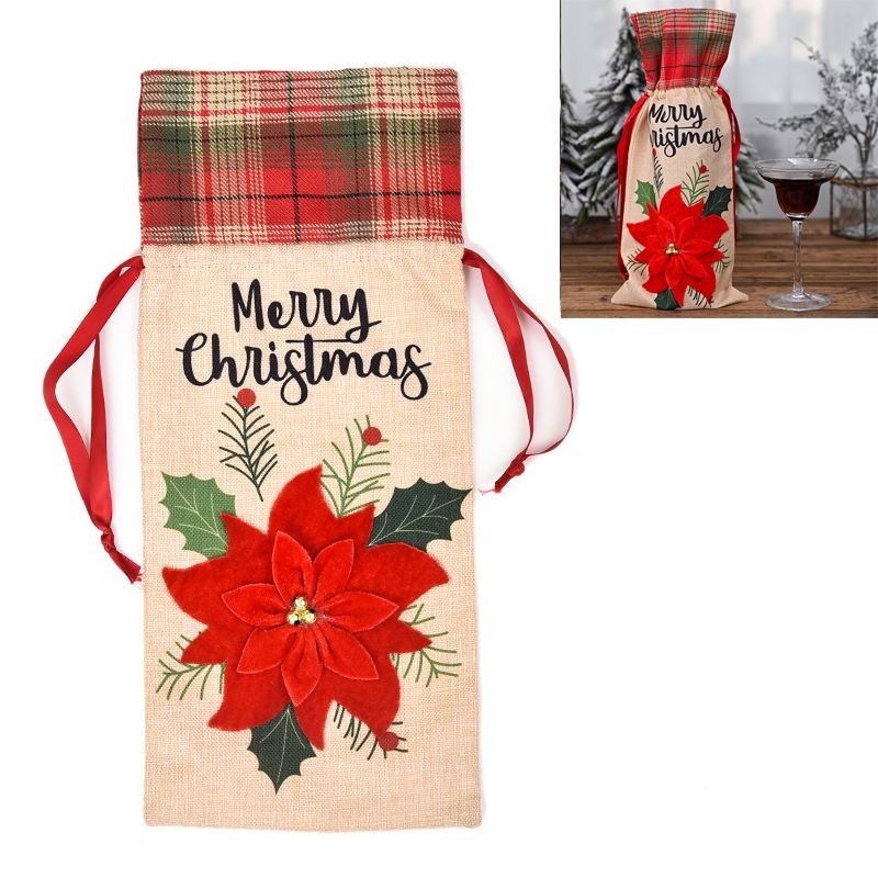 Christmas Decorations Imitation Linen Wine Bottle Cover(Flower) - Shopkiz.com