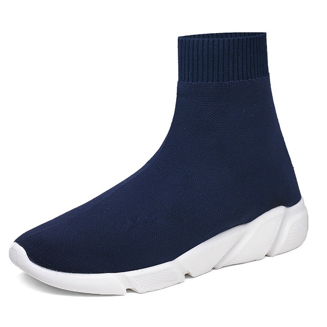 Knit Upper Breathable Sport Sock Boots Chunky Sneakers High Top Running Shoes for Men / Women, Shoe Size:46(Blue)