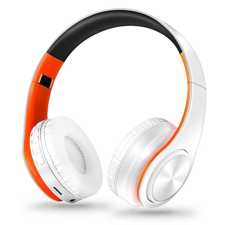 LPT660 Foldable Stereo Bluetooth Headset MP3 Player, Support 32GB TF Card & 3.5mm AUX(White Orange) - Shopkiz.com