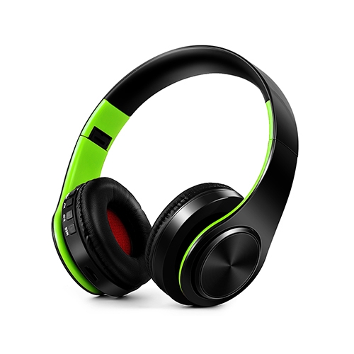 HIFI Stereo Wireless Bluetooth Headphone for Xiaomi iPhone Sumsamg Tablet, with Mic, Support SD Card & FM(Green black) - Shopkiz.com