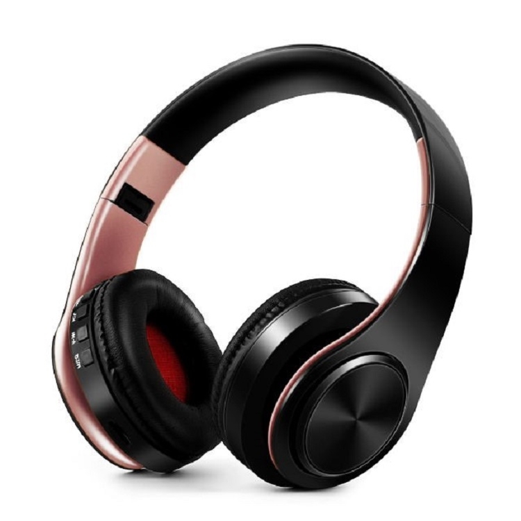 HIFI Stereo Wireless Bluetooth Headphone for Xiaomi iPhone Sumsamg Tablet, with Mic, Support SD Card & FM(Rose Gold Black) - Shopkiz.com