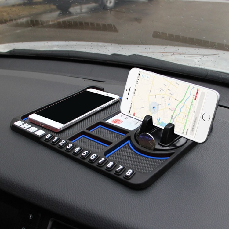Car Interior Car Multifunctional Instrument Panel Storage Pad Car Phone Bracket Anti-slip Pad With Stop, Style:Rotating Blue Circle - Shopkiz.com
