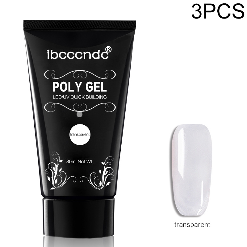 3 PCS Nail Acrylic Poly Gel Pink White Clear Crystal Builder Gel(Transparent) - Shopkiz.com